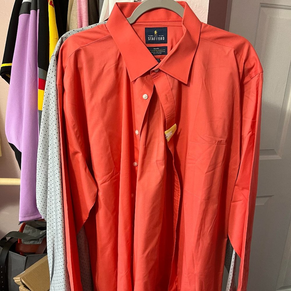 Men's Stafford Coral Long sleeve Dress shirt